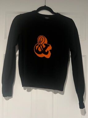 ME+EM Black Crewneck Sweater with Orange Ampersand